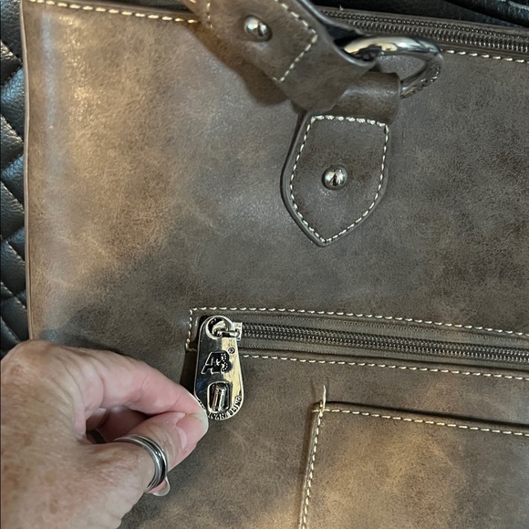 Brown Embroidered Skull Concealed Carry Purse - Picture 5 of 9